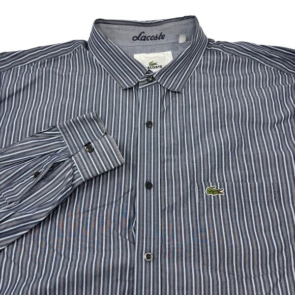 Lacoste Mens 2XLT Blue Striped Long Sleeve Button Down Shirt - Picture 1 of 6